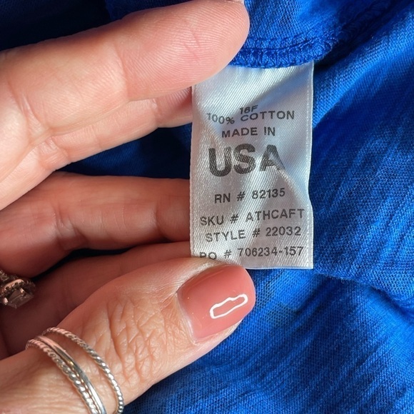 FRESH PRODUCE XL Blue Abstract Wave Top Shirt Navy Blue Cotton Jersey - Picture 7 of 8